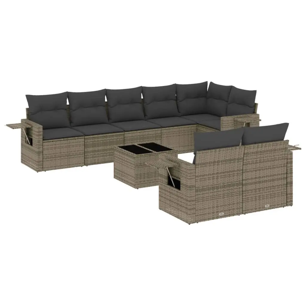 9 Piece Garden Sofa Set for Outdoor Use Grey Modular Patio Furniture with Cushions