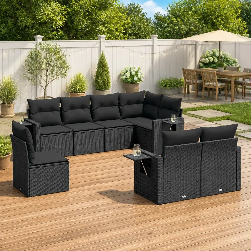 Garden Sofa Set 8 Piece Outdoor Furniture Black Poly Rattan Modular Patio Lounge