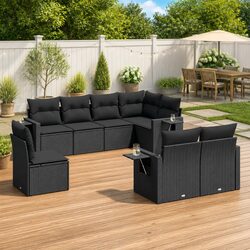8 Piece Outdoor Furniture Set - Black Poly Rattan