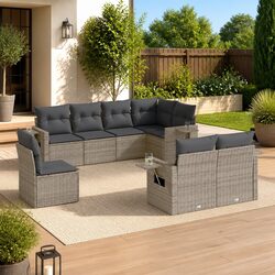 Garden Sofa Set 8 Piece Outdoor Furniture Patio Grey Poly Rattan with Cushions