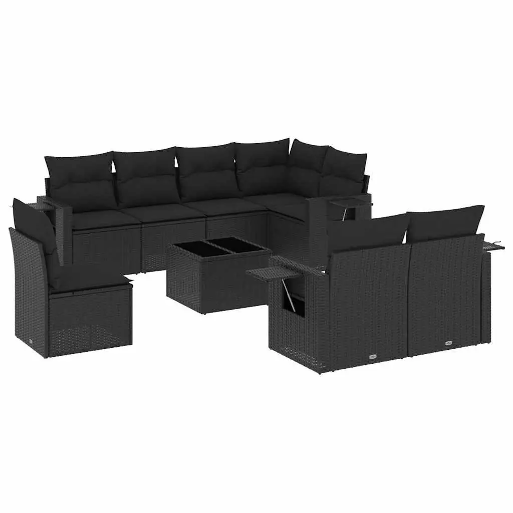 9 Piece Outdoor Garden Sofa Set Black Poly Rattan Patio Furniture