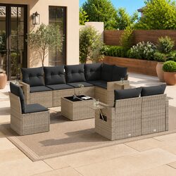 9 Piece Garden Sofa Set with Cushions and Glass Tabletop