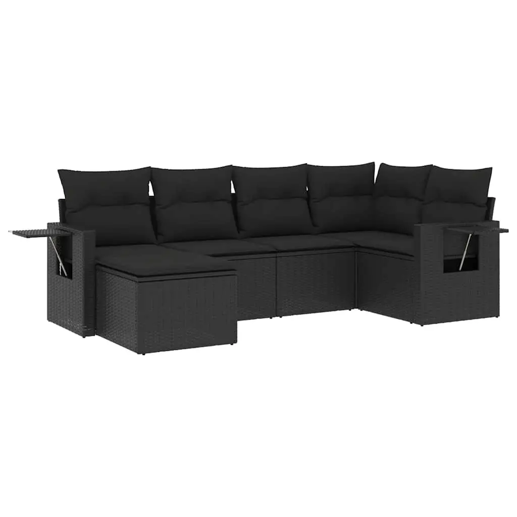 Garden Sofa Set 6 Piece Outdoor Furniture Black Poly Rattan Modular Patio