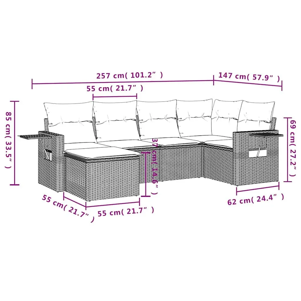 Garden Sofa Set 6 Piece Outdoor Furniture Black Poly Rattan Modular Patio