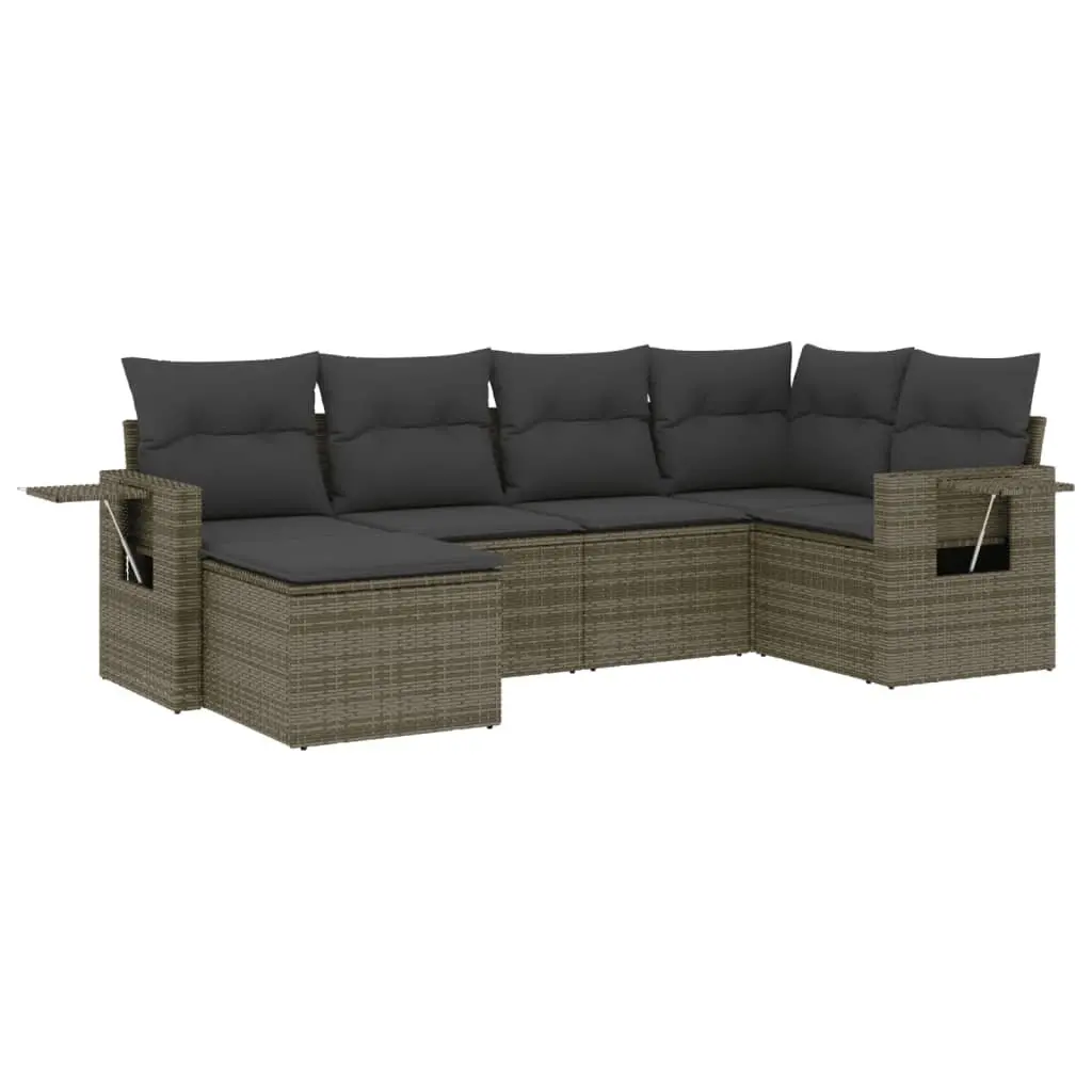 6 Piece Grey Poly Rattan Garden Sofa Set