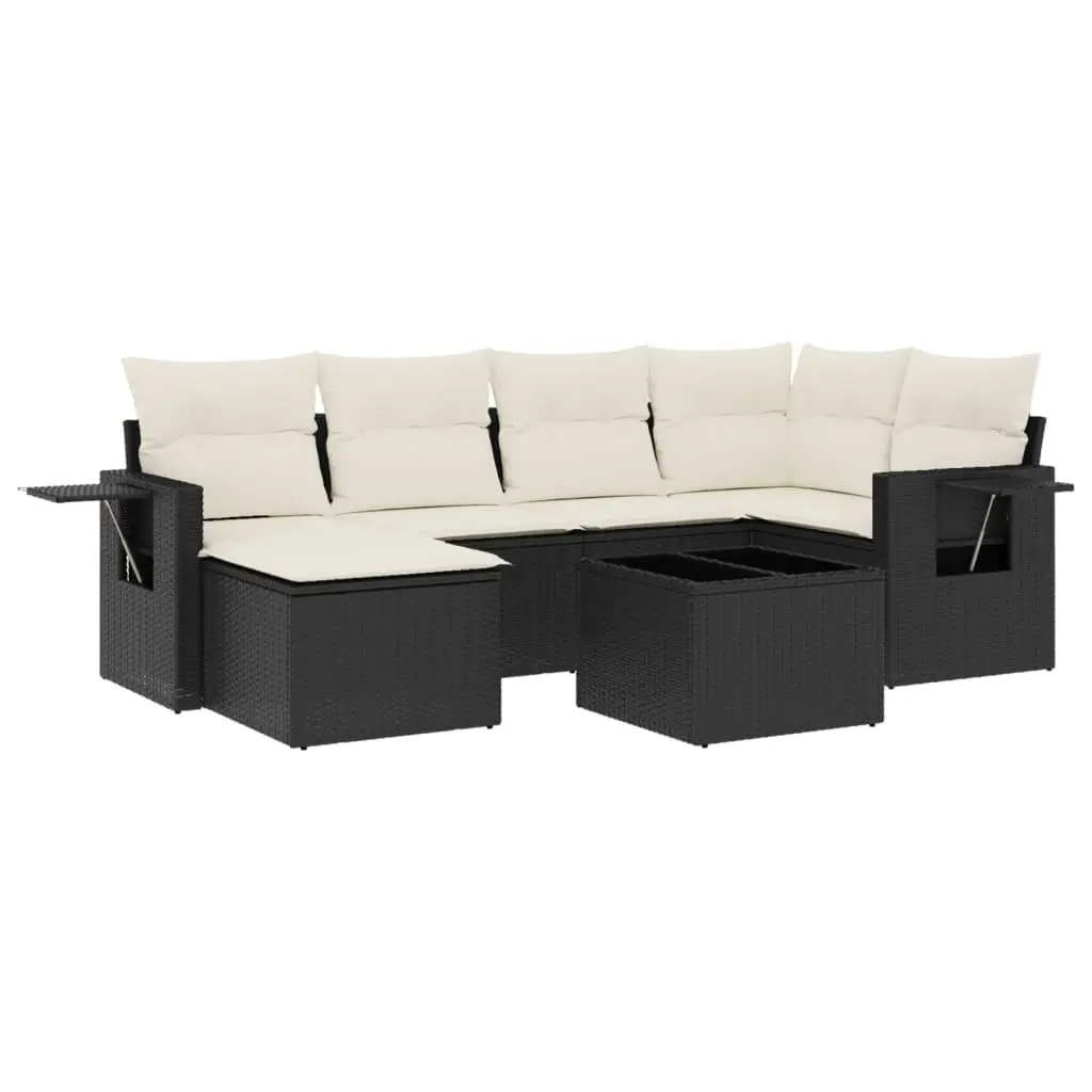 Outdoor Garden Sofa Set 7 Piece Black Poly Rattan Furniture with Cushions Patio