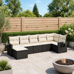 Modular 7 Piece Outdoor Sofa Set with Black PE Rattan