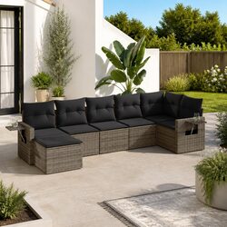 7 Piece Modular Garden Sofa Set - Grey Poly Rattan