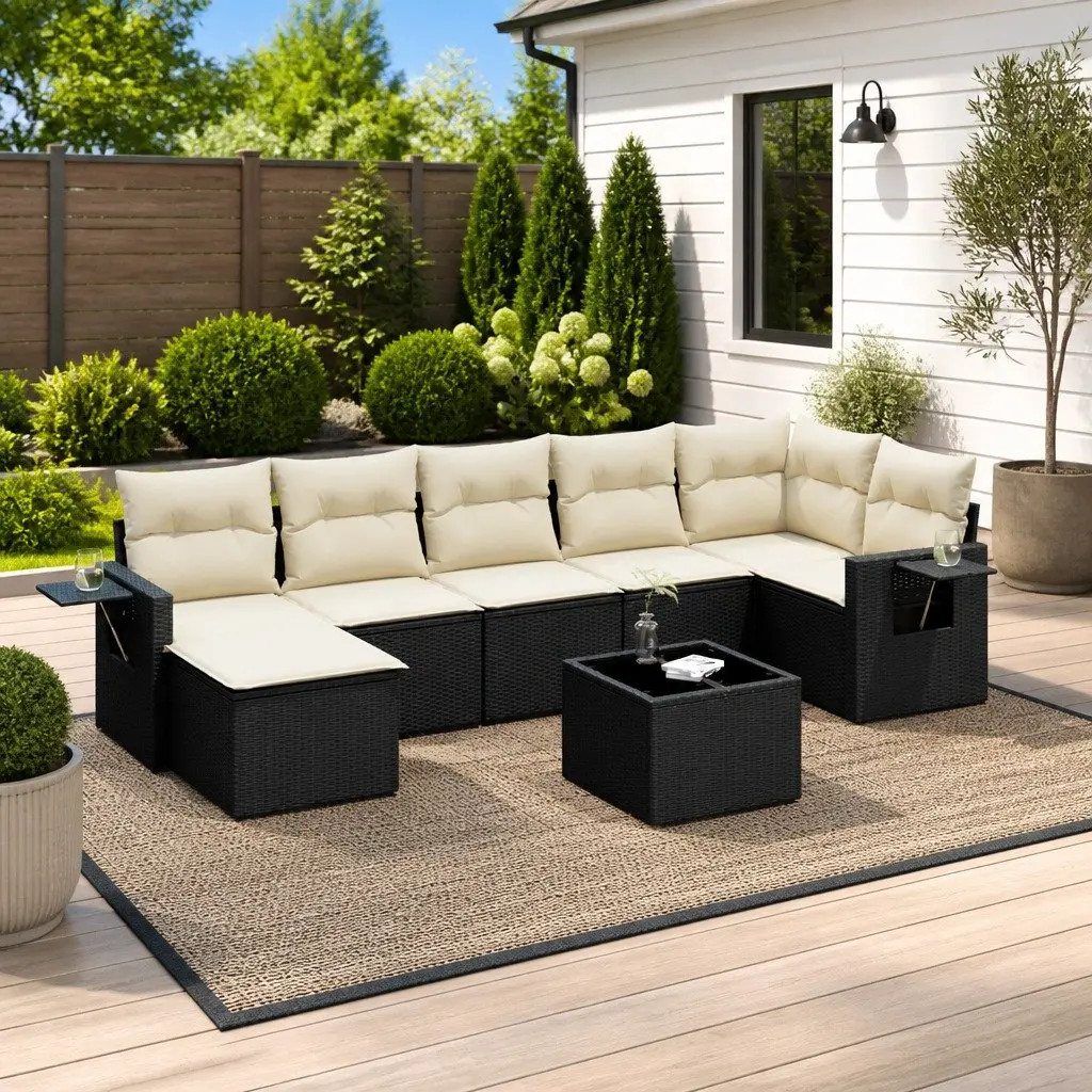 8 Piece Modular Garden Sofa Set with Glass Tabletop