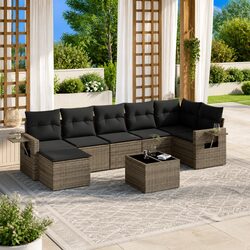 8 Piece Grey Poly Rattan Sofa Set with Cushions