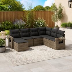 Outdoor Garden Sofa Set 7 Piece Grey Poly Rattan Modular Patio Furniture