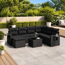 8-Piece Garden Sofa Set: Black Modular Outdoor Furniture