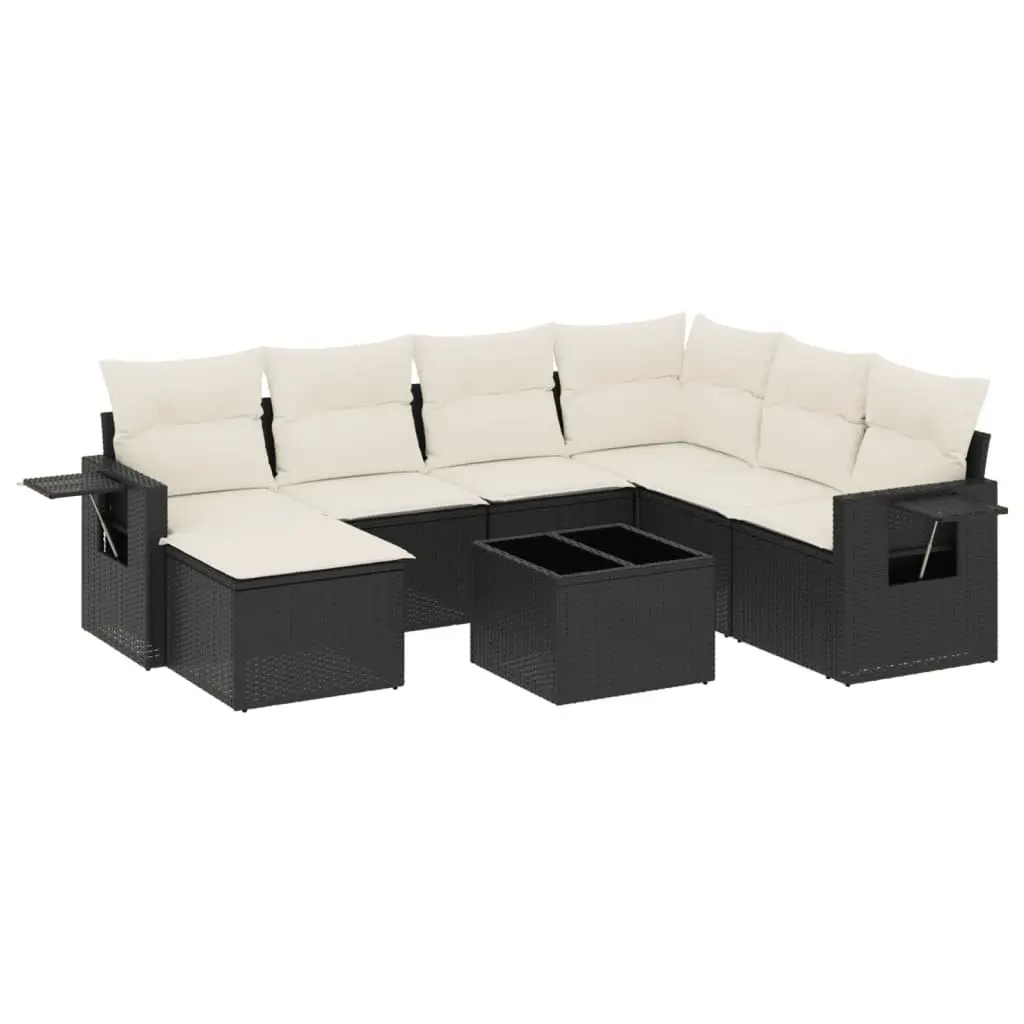 Outdoor Furniture Set 8 Piece Modular Black Poly Rattan Sofa with Cushions for Patio