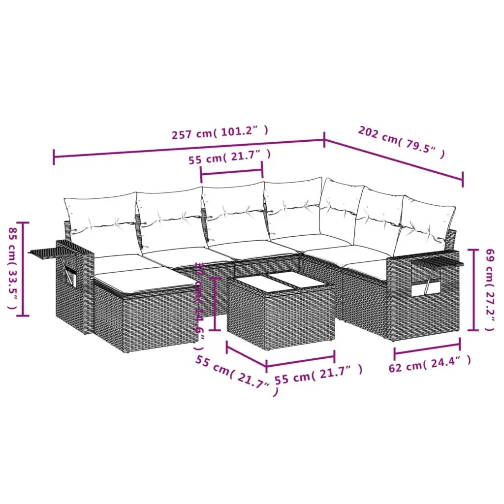Outdoor Furniture Set 8 Piece Modular Black Poly Rattan Sofa with Cushions for Patio