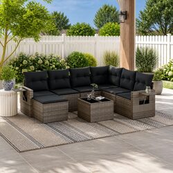 Garden Sofa Set 8 Piece Outdoor Furniture Patio Seating Grey Poly Rattan