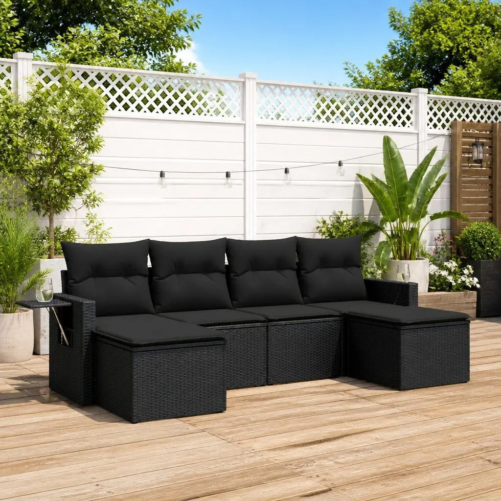Garden Sofa Set Outdoor Furniture 6 Piece Modular Black Poly Rattan