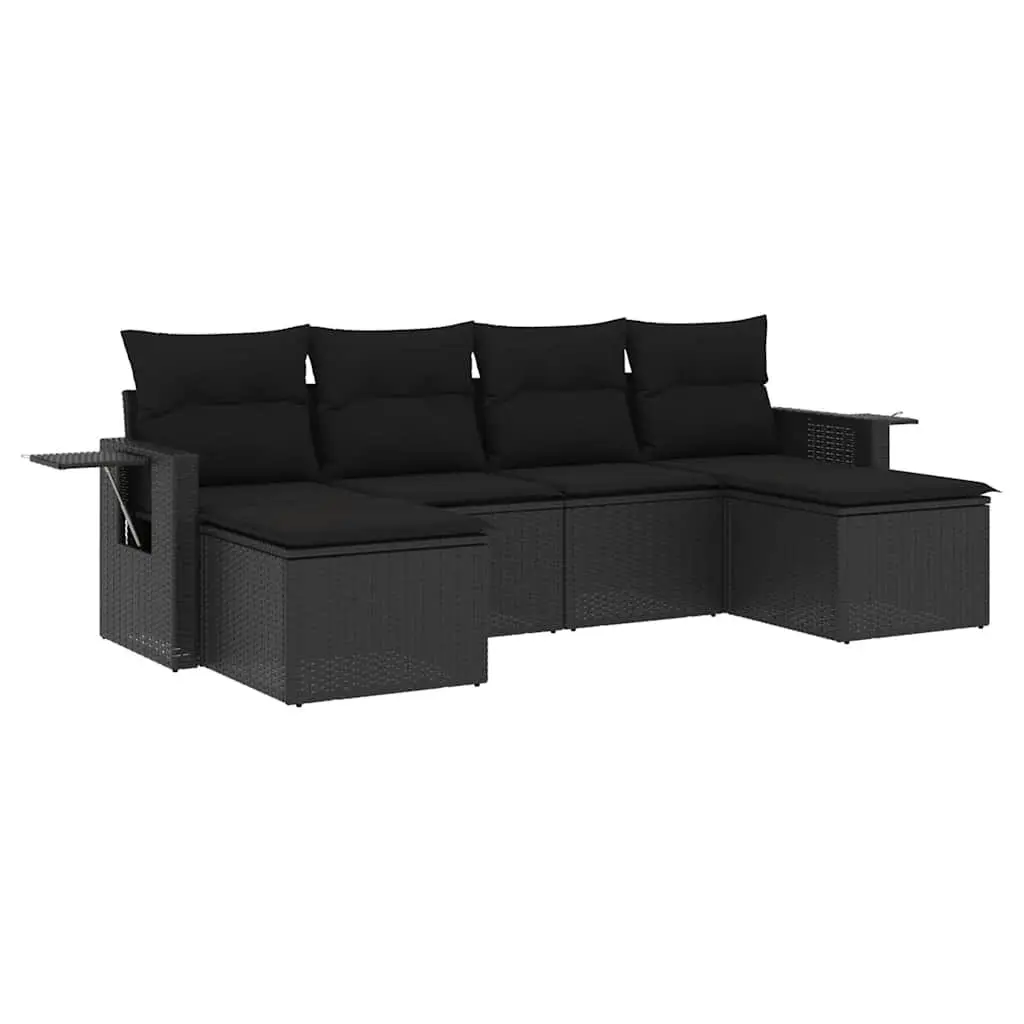 Garden Sofa Set Outdoor Furniture 6 Piece Modular Black Poly Rattan