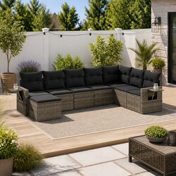 Detailed Specs for 8-Piece Grey Poly Rattan Garden Sofa Set