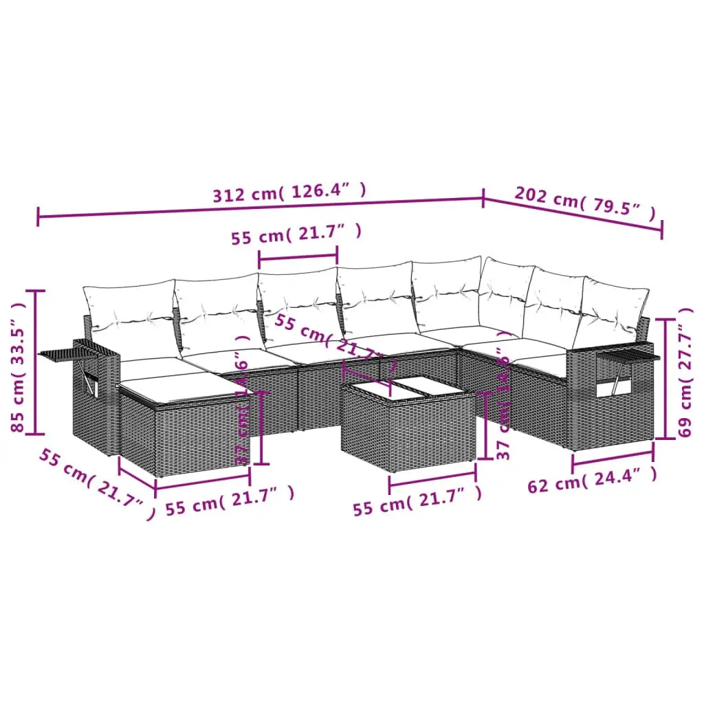 9 Piece Modular Garden Sofa Set
