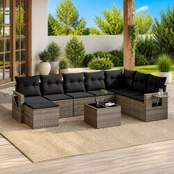 Garden Sofa Set 9 Piece Outdoor Furniture Grey Poly Rattan Modular Patio Seating