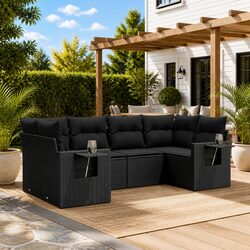Garden Sofa Set 6 Piece Outdoor Furniture with Cushions Black Poly Rattan