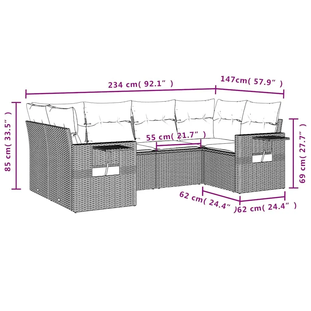Garden Sofa Set Outdoor Furniture 6 Piece Black Poly Rattan
