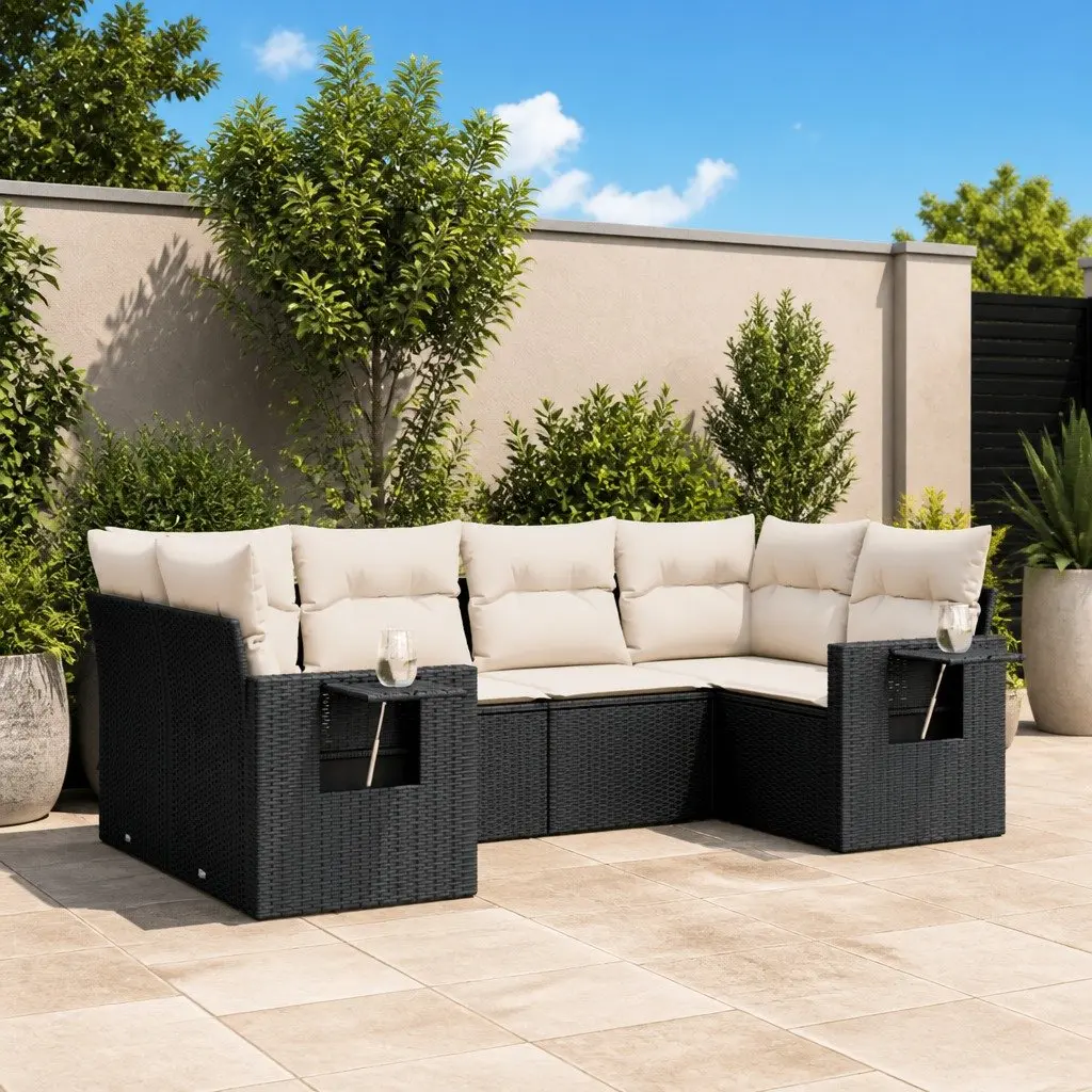 Garden Sofa Set Outdoor Furniture Patio 6 Piece Black Poly Rattan Modular