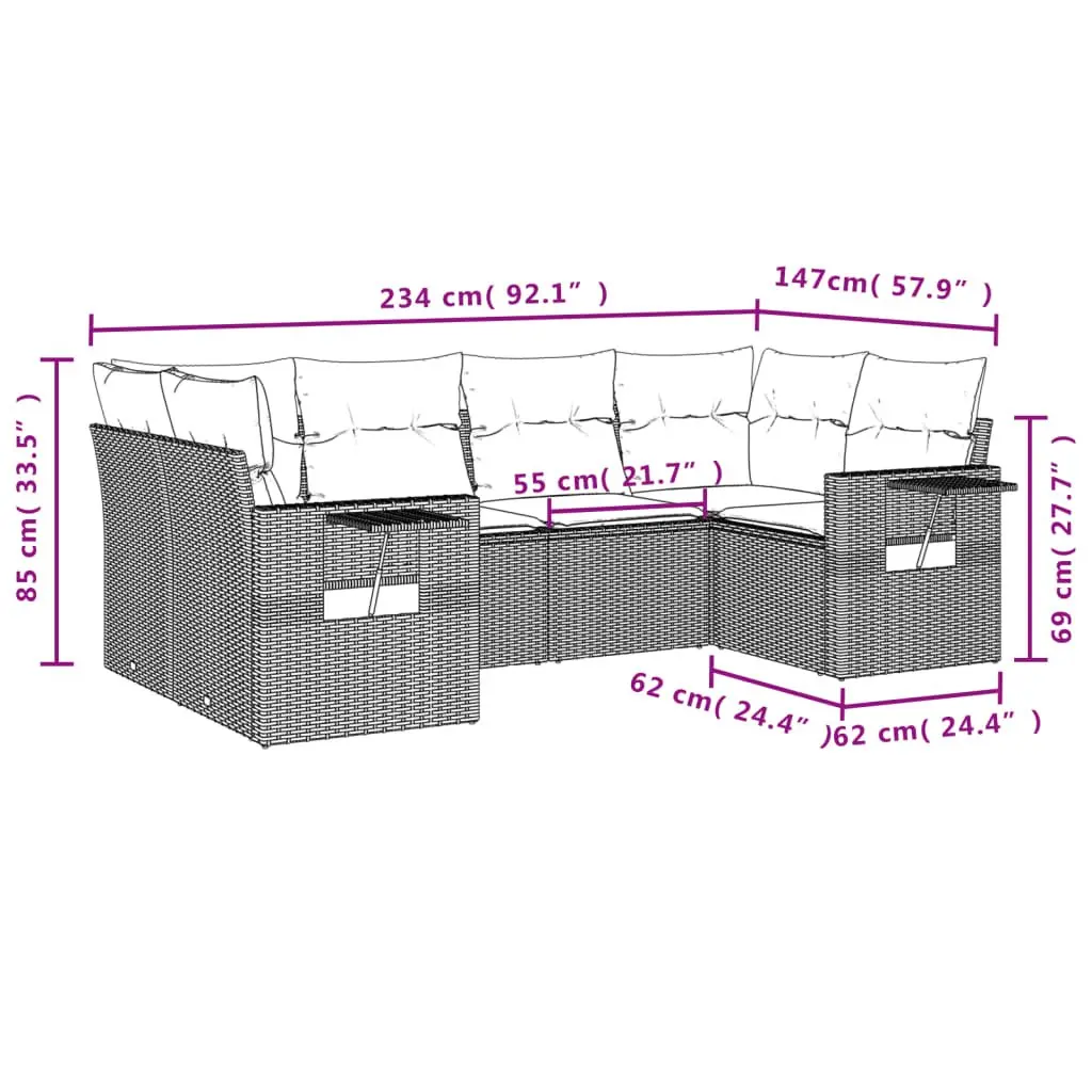 Garden Sofa Set Outdoor Furniture Patio 6 Piece Black Poly Rattan Modular