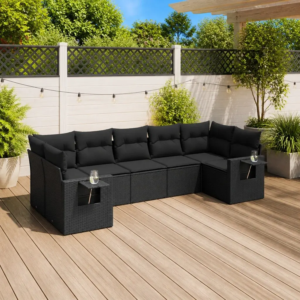 7 Piece Outdoor Garden Sofa Set Black Poly Rattan Patio Furniture