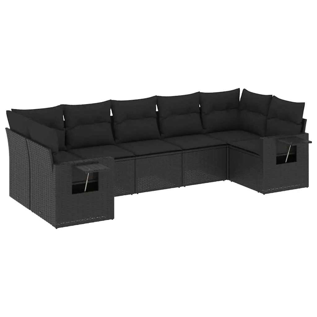 7 Piece Outdoor Garden Sofa Set Black Poly Rattan Patio Furniture