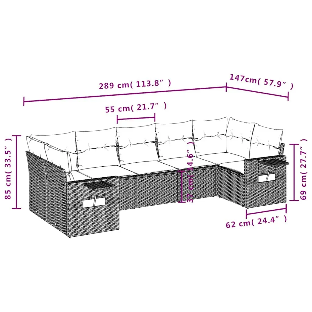 7 Piece Outdoor Garden Sofa Set Black Poly Rattan Patio Furniture