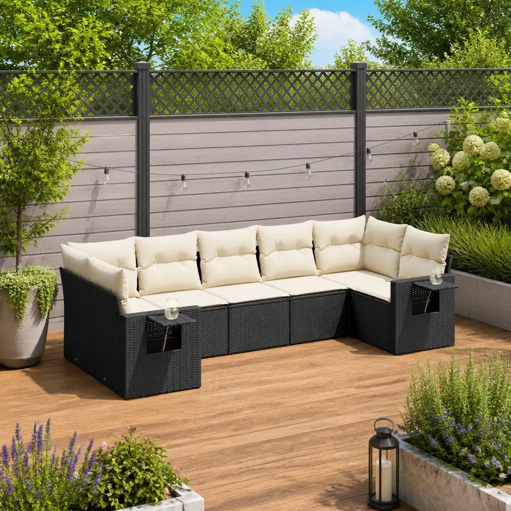 7-Piece Modular Garden Sofa Set in Black with Cushions