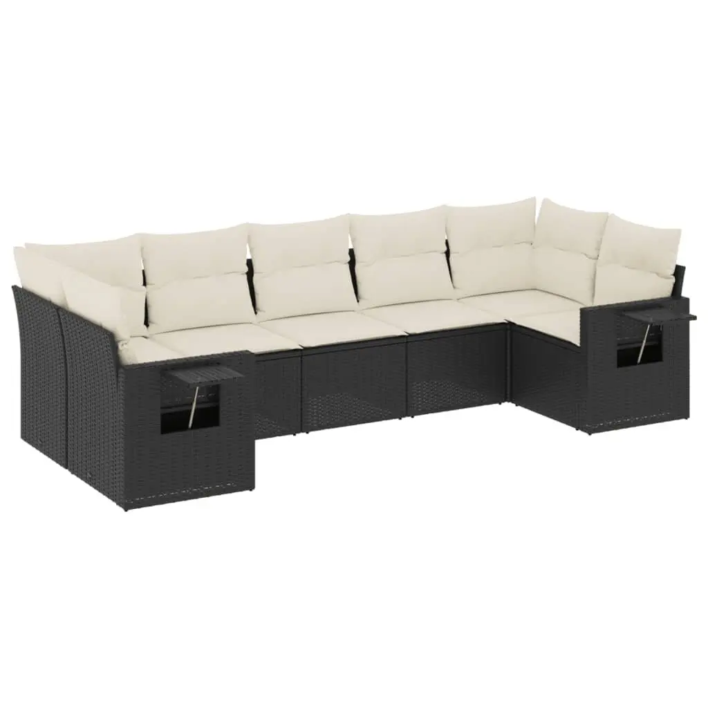 7-Piece Modular Garden Sofa Set in Black with Cushions
