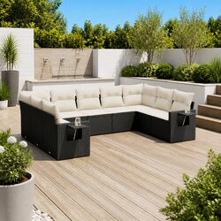 Outdoor Garden Sofa Set 9 Piece Black Poly Rattan Modular Patio Furniture with