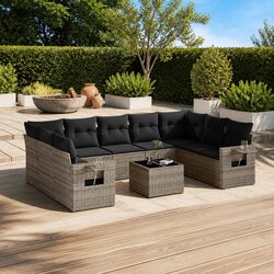 10 Piece Garden Sofa Set Specifications: Grey Rattan & Glass