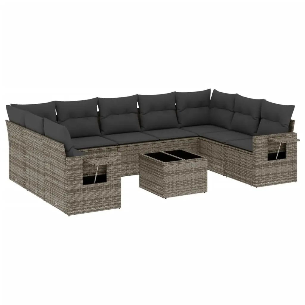 Garden Sofa Set Outdoor Furniture 10 Piece Grey Poly Rattan Patio with Cushions