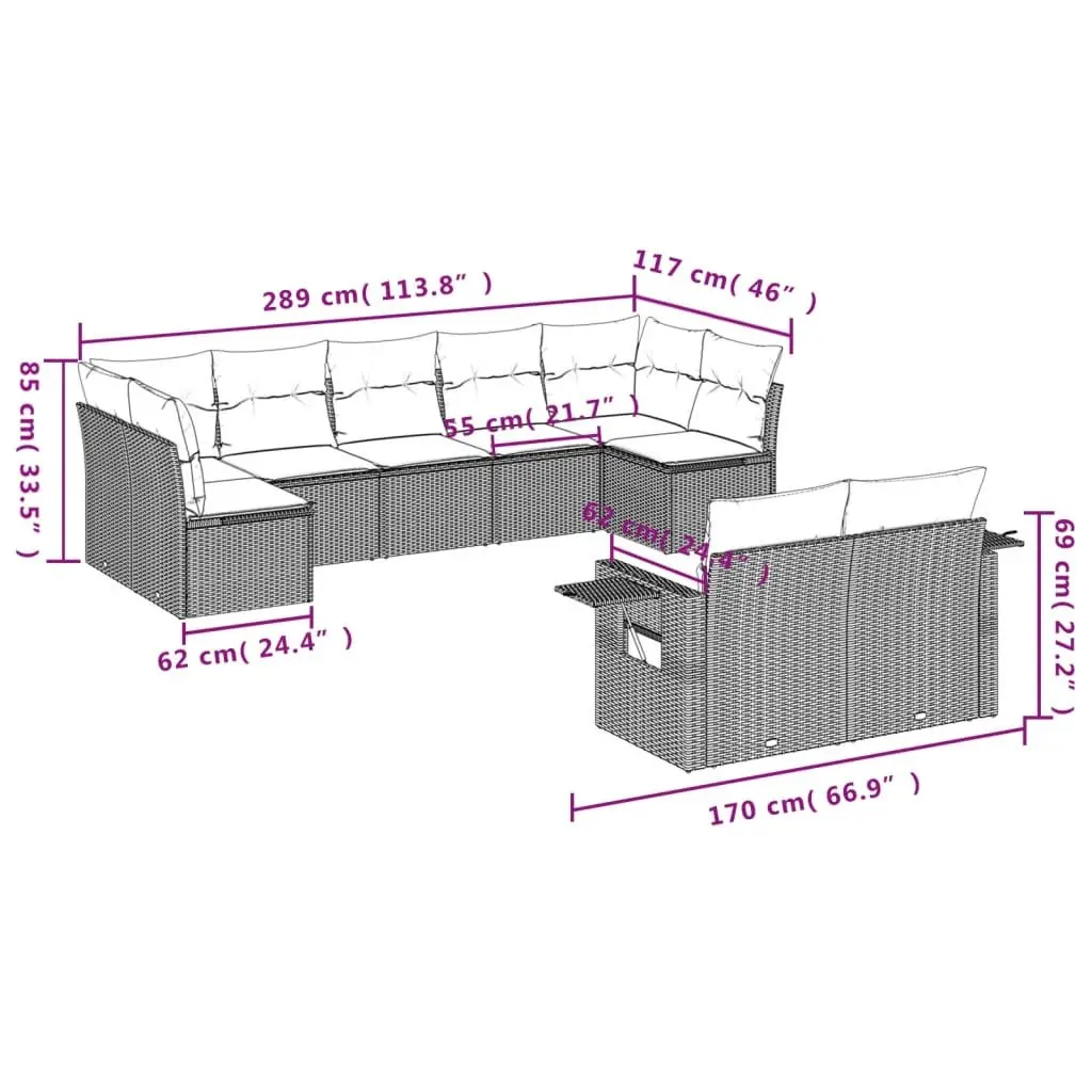 Outdoor Garden Sofa Set 9 Piece Modular Patio Furniture Black Poly Rattan