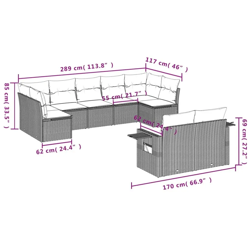 Outdoor Garden Sofa Set 9 Piece Patio Furniture Black