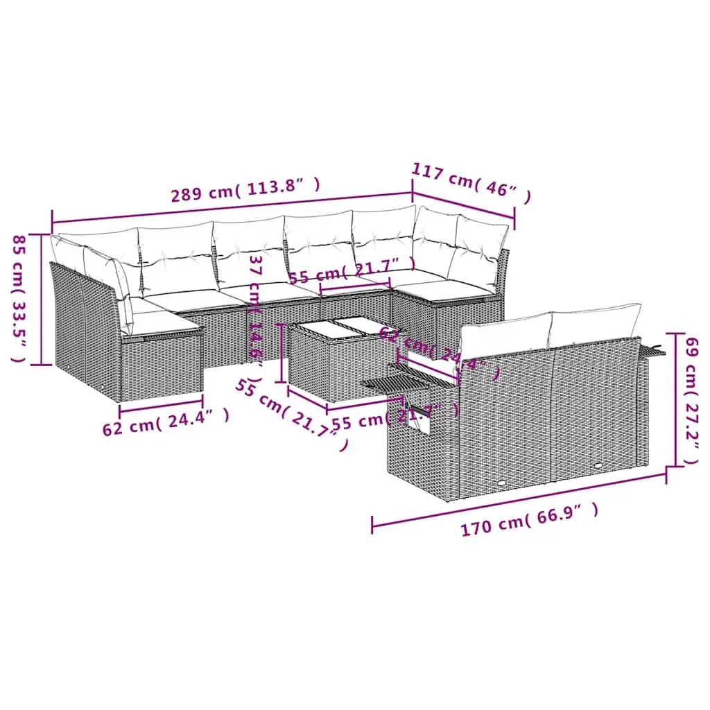 Garden Sofa Set Outdoor Furniture Modular 10 Piece Black Poly Rattan