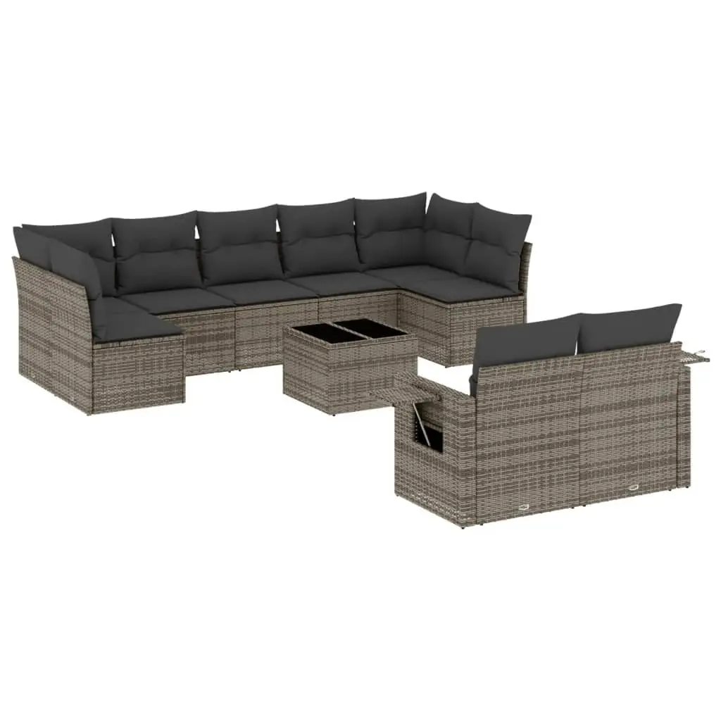 Garden Sofa Set 10 Piece Outdoor Furniture Grey Poly Rattan with Cushions