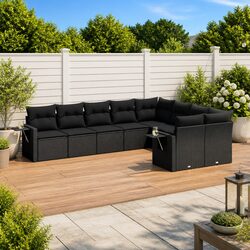 Outdoor Garden Sofa Set 9 Piece Modular Patio Furniture Black Poly Rattan with