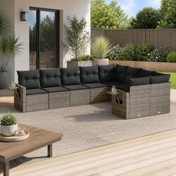 9 Piece Garden Sofa Set: Grey Poly Rattan Furniture