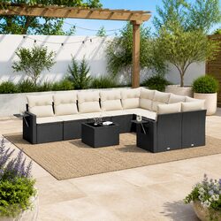 Garden Sofa Set 10 Piece Outdoor Furniture Patio Sectional with Cushions Black