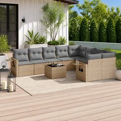 10-Piece Outdoor Sofa Set: Beige Poly Rattan Design