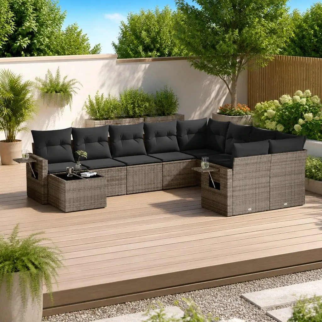 Garden Sofa Set Outdoor Furniture 10 Piece Grey Poly Rattan Modular Patio Lounge