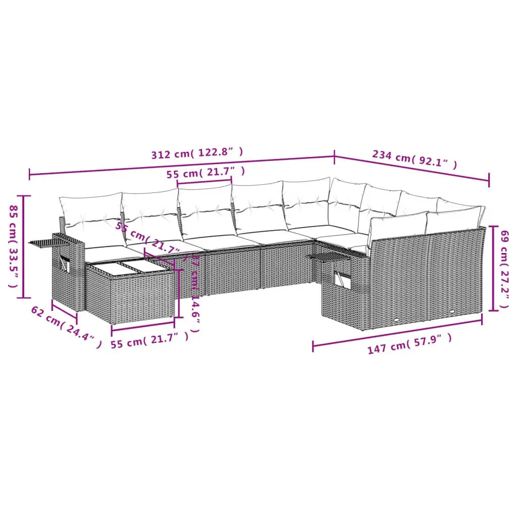 Garden Sofa Set Outdoor Furniture 10 Piece Grey Poly Rattan Modular Patio Lounge
