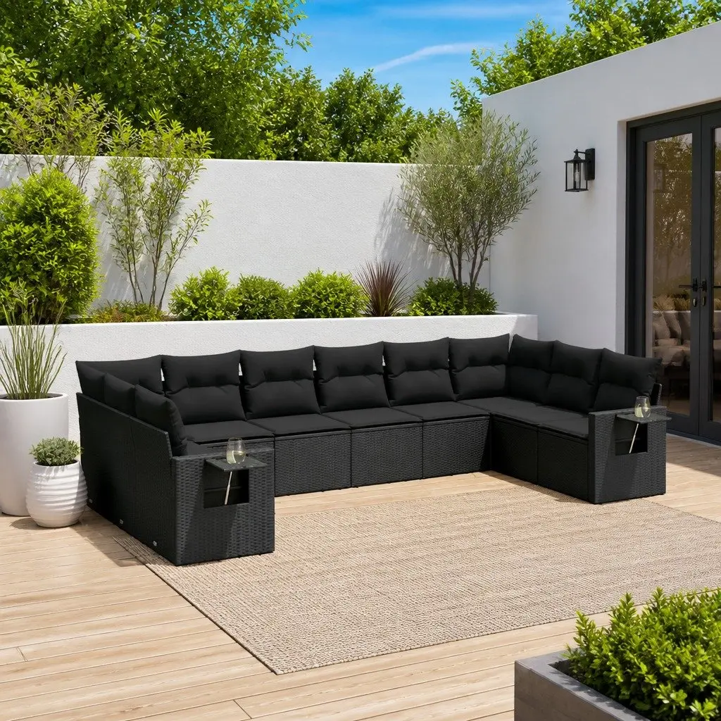 10-Piece Black Modular Garden Sofa Set