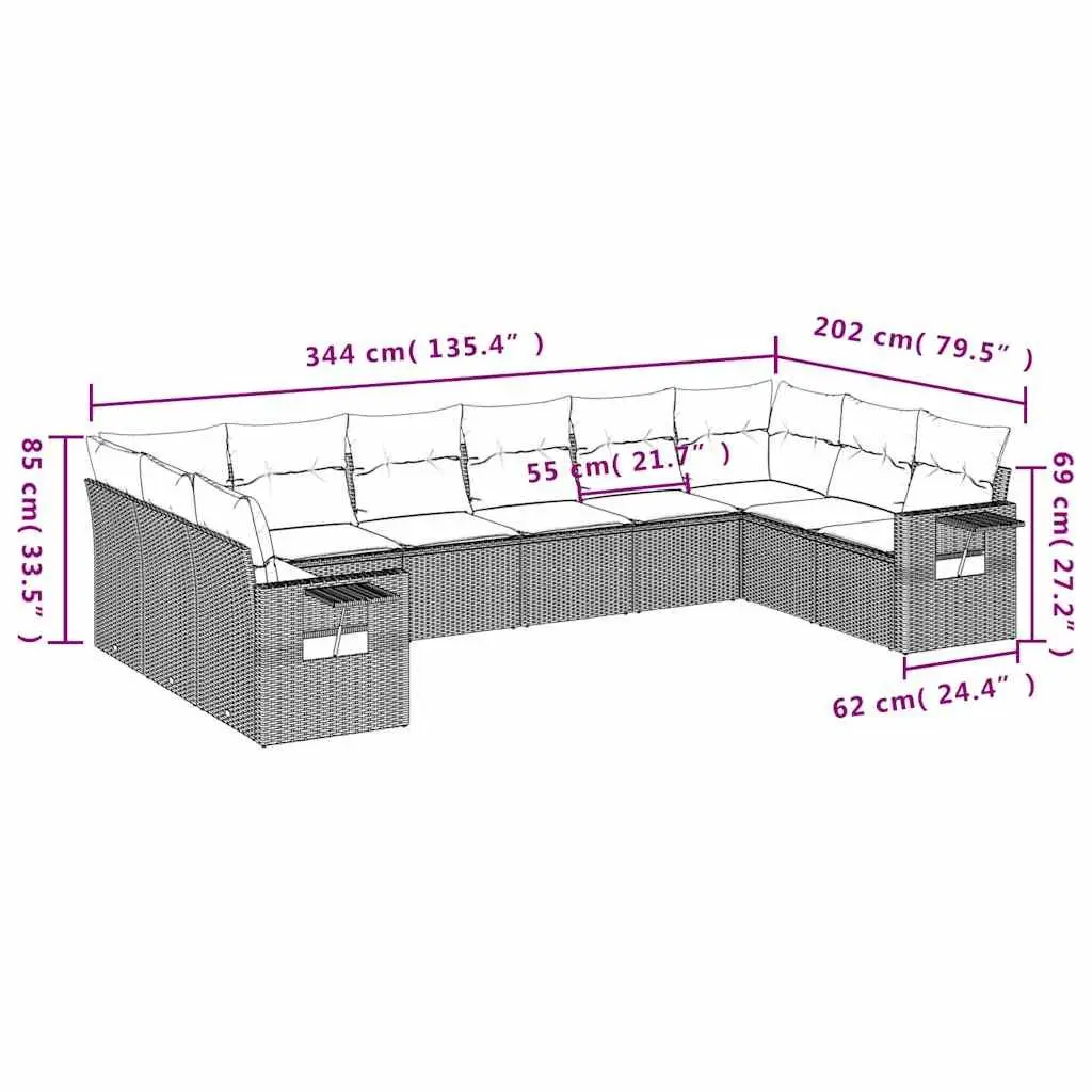 10-Piece Black Modular Garden Sofa Set