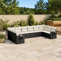 10 Piece Garden Sofa Set: Black Poly Rattan, Durable Build