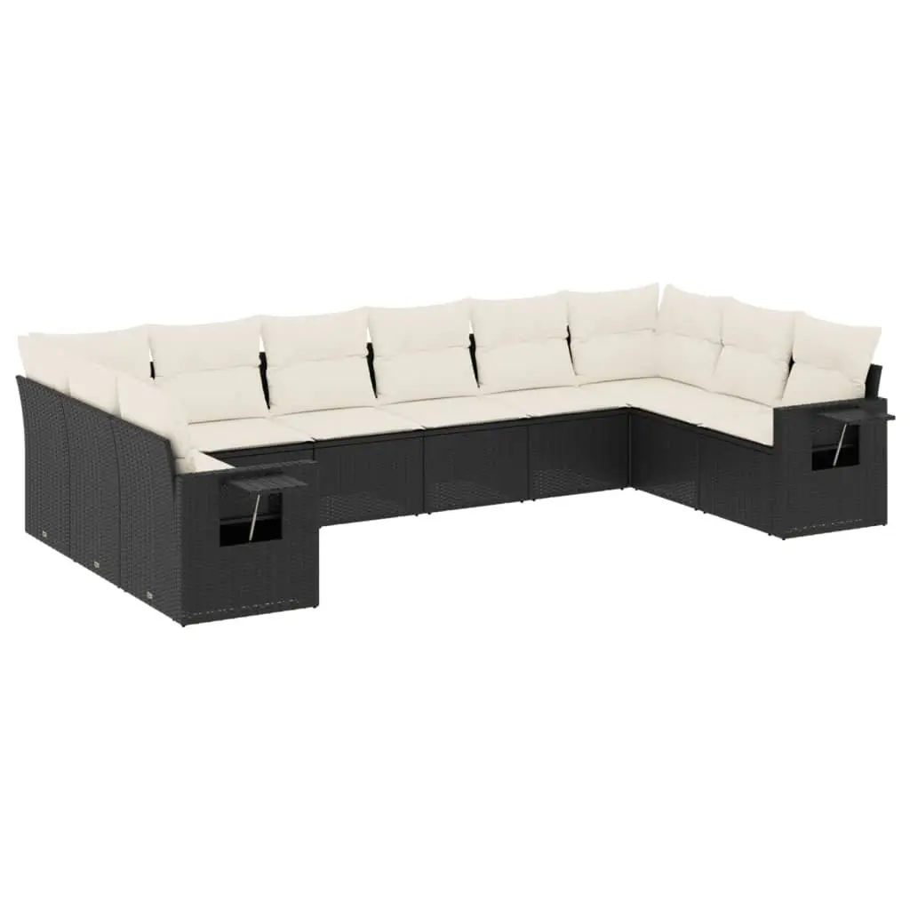 Garden Sofa Set Outdoor Furniture 10 Piece Black Poly Rattan Modular Patio